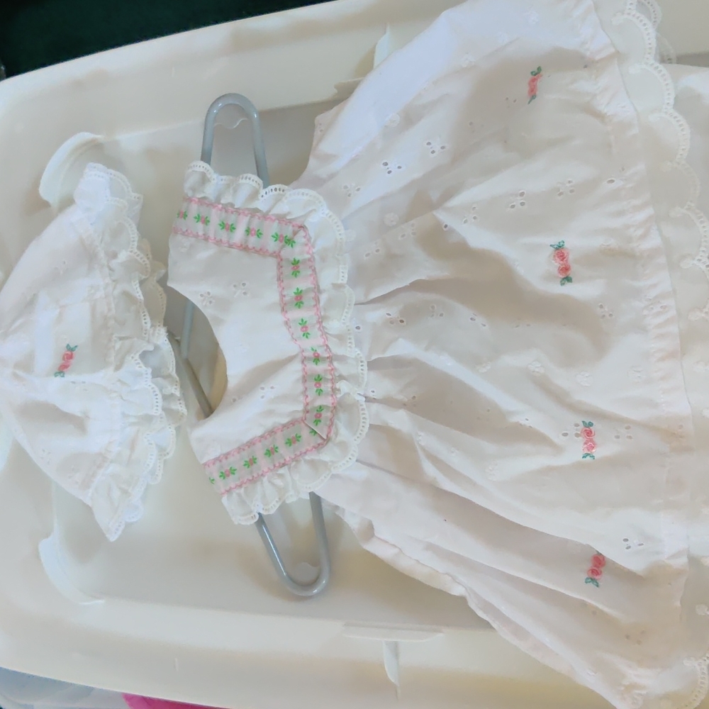 Infant, sleeveless, set,hat,eyelet lace, white, flowers, 6-9 months,little bitty
